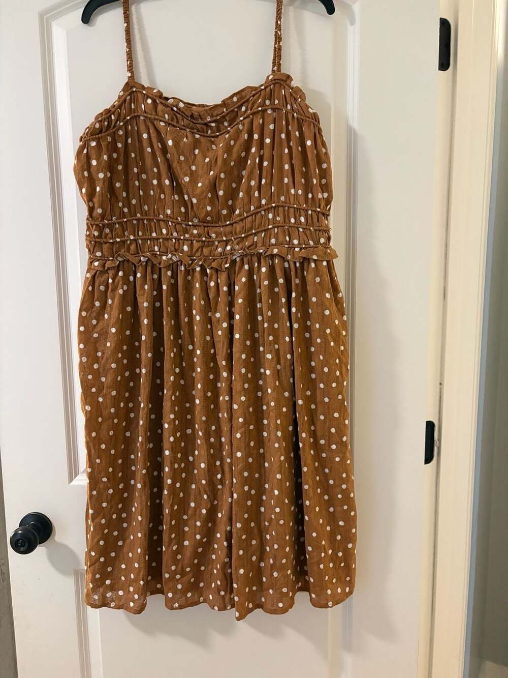 Maurices Cami Dress Size 0X Brown Polka Dot Smocked Sundress